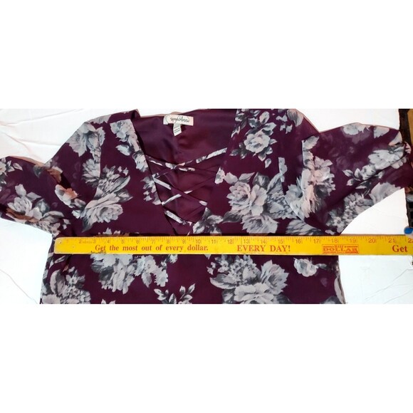 Boho Purple Floral V-Neck Shift Dress M Bell Sleeves Hippie Festival Style - Picture 10 of 14